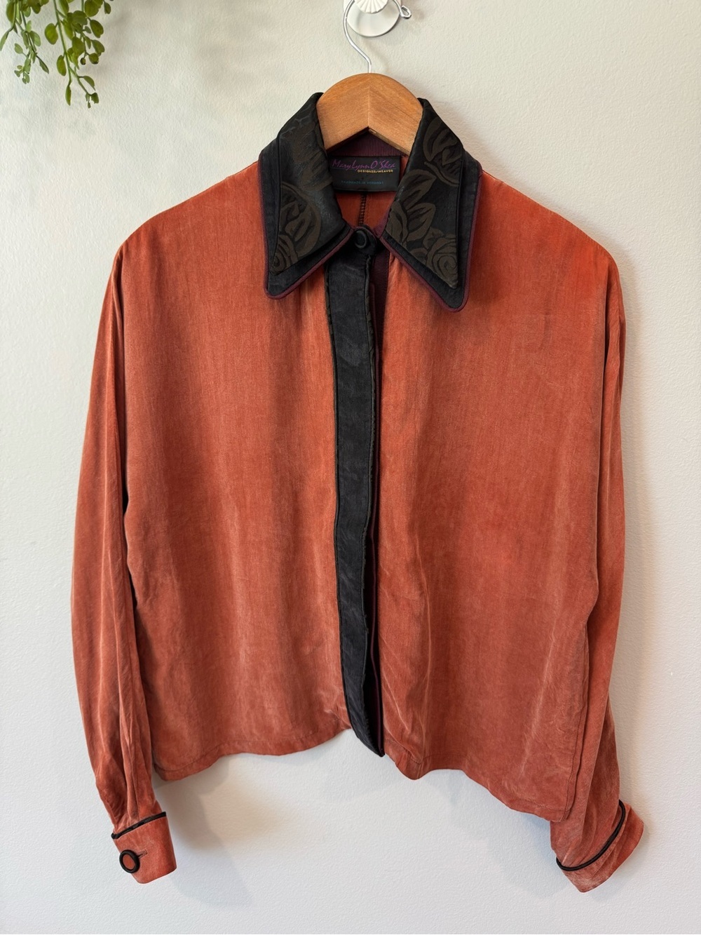 Vintage Mary Lynn O'Shea Rust Blouse with Contrasting Black Trim Sz P